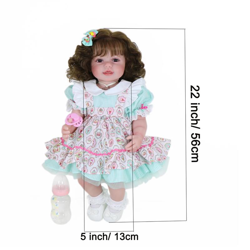 “Happy Birthday Girl” – 22” Realistic Reborn Toddler Doll with Rooted Hair, Soft Full Vinyl Body, 3D Painted Face Veins, Festive Cupcake Party Dress, Accessories – Ages 3+