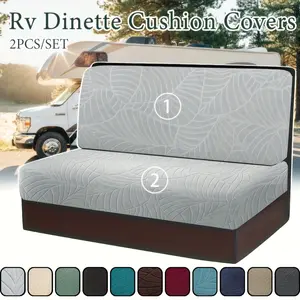 2pcs/set Leaf Pattern Jacquard RV Chair Sofa Covers Solid Color Elastic RV Dinette Sofa Seat Cushion Cover Anti-slip RV Camper Car Bench