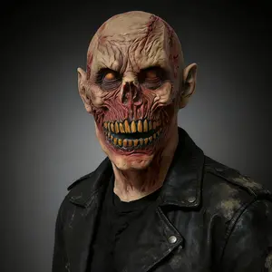Realistic Rotting Face Zombie Latex Mask, Bloody Peeled Skin, Sunken Eyes & Sharp Teeth, Adult Cosplay, Haunted House Decoration Prop