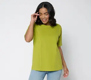 LOGO by Lori Goldstein Everyday Elbow Sleeve Seamed Top