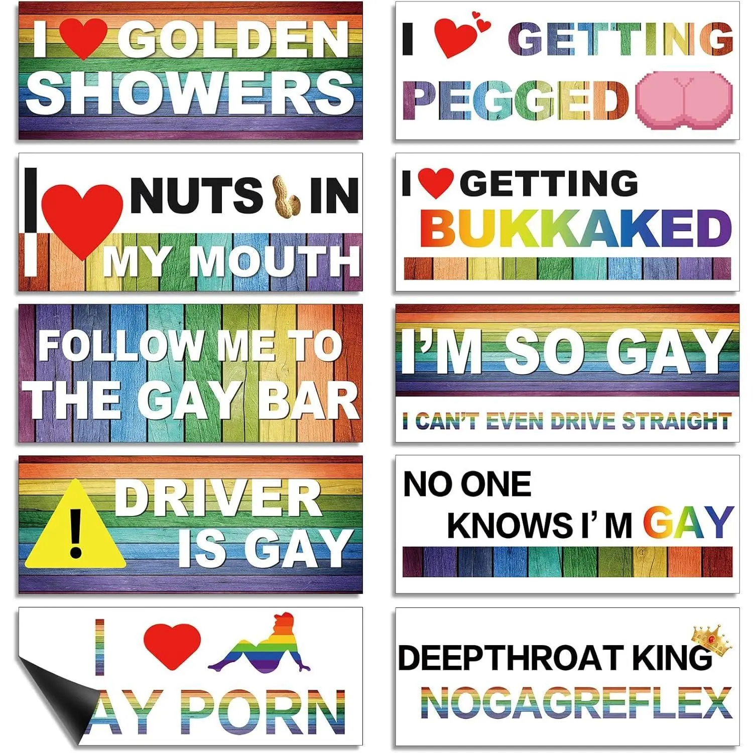 10PCS Funny LGBT Rainbow Pride Prank Magnetic Bumper Stickers – Waterproof, Durable & Reusable Adult Car Magnet Decals for Vehicle, Truck, Fridge & Luggage