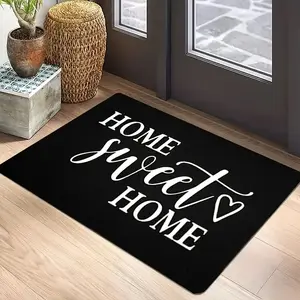1pc Black And White Welcome Doormat, Welcome Doormat, Entrance Mat, Home Decor Rugs, Polyester Fiber, Letter Pattern, Perfect for Indoor/Outdoor Entrance, Porch, Living Room, Laundry Room, Bedroom, Kitchen, Patio, Balcony Decoration, Home Decoration
