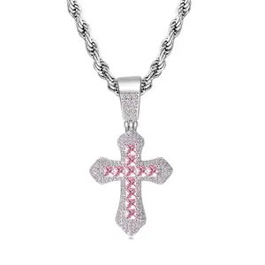 Men's Stainless Steel Cross Chain Necklace, Hip Hop Retro Solid Zircon Men's Accessory Necklace