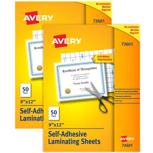 Avery Clear Laminating Sheets, 9" x 12", Permanent Self-Adhesive, 100 Self-Laminating Sheets (2-Pack of 73601)