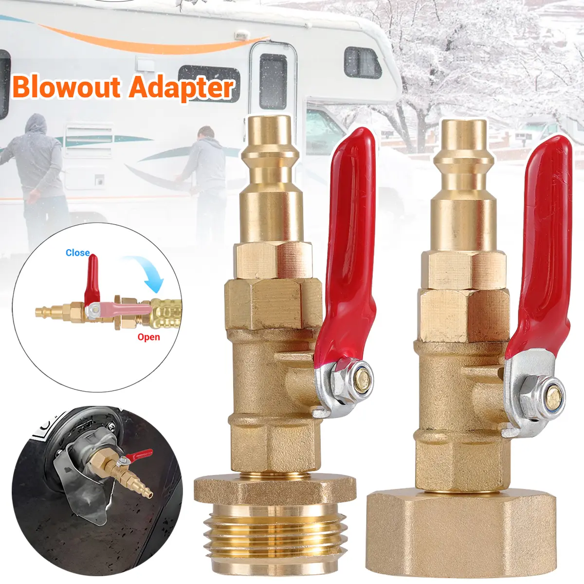 RV Winterize Blowout Adapter Ball Valve, 1/4" Male Quick Connect Pipe Part for Plumbing Systems, Parts