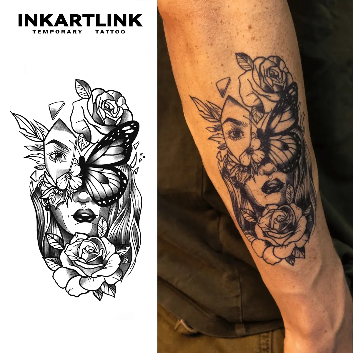 INKARTLINK Floral Metamorphosis Semi-Permanent Tattoo Kit, 2 Sheets - Waterproof & Realistic Look, Lasts 1-2 Weeks for All Skin Types, Temporary Tattoo Kit