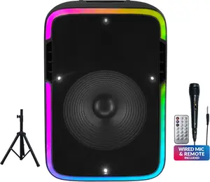 Supersonic IQ Sound 15-inch Portable Bluetooth Speaker with True Wireless Stereo LED Light Show FM Radio Tripod Microphone IQ-4715DJBT
