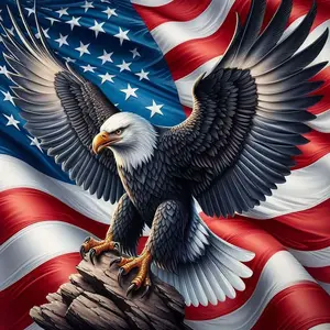 5D DIY Full Drill Round Diamond Painting - Diamond Art Kit Eagle, American Flag Mosaic, Canvas - DIY Decorative Painting, Home Wall Decor, Suitable for Halloween and Christmas, Birthday and Anniversary Gifts