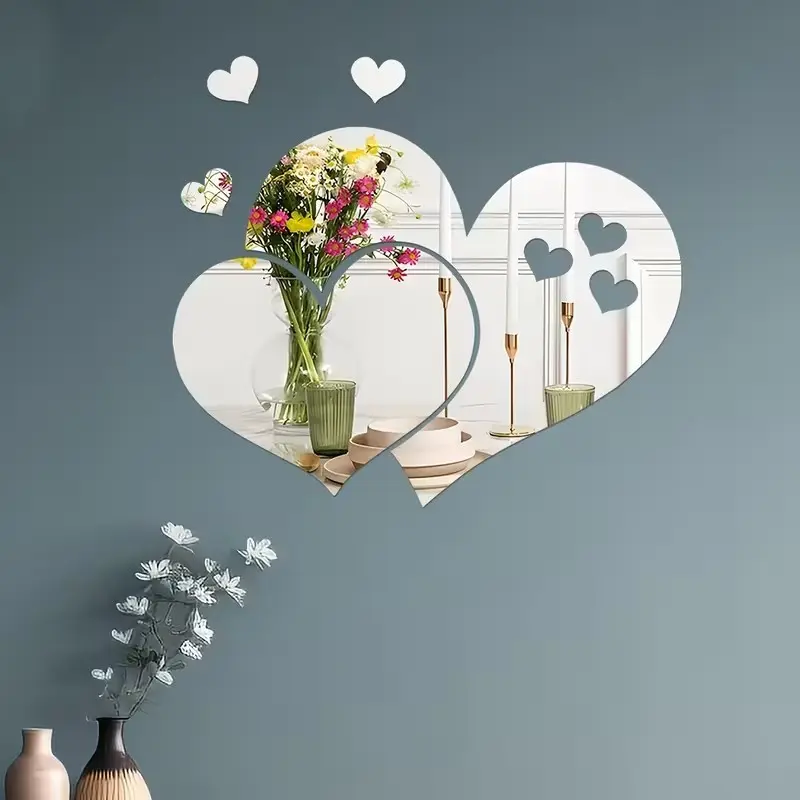 5pcs love shaped acrylic mirror wall stickers, Decorative DIY self-adhesive splicing detachable, suitable for living rooms, bedrooms, rental houses, dormitories, entrance corridors, modern creative wall decoration