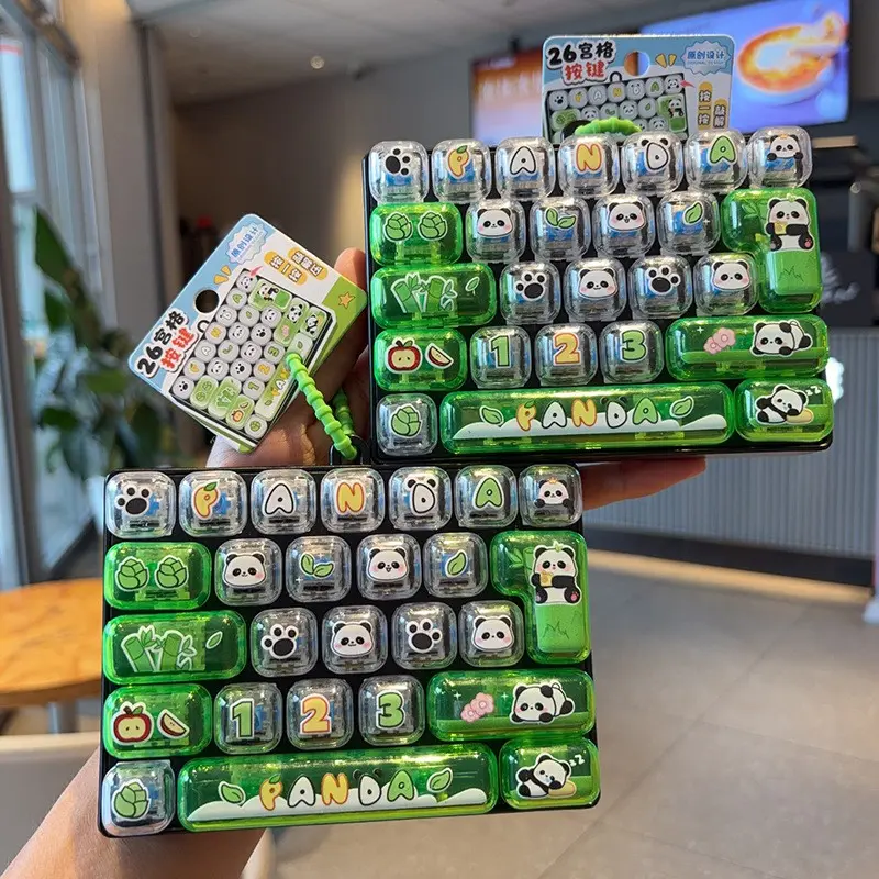 Panda Pattern Decompression Keychain 26 Keyboard Keys Stress Relief Toy Bag Pendant Gift For Kids Adults