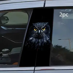 2pcs Black - feathered Owl Car Sticker B-Pillar DIY Middle Pillar Film Decorative Car Accessory