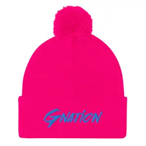 GNation Logo Pom-Pom Beanie, Embroidered Logo Hat, Winter Cap, Unisex Beanie, Gift for Gamers, Trendy, Streetwear, christmas Gift