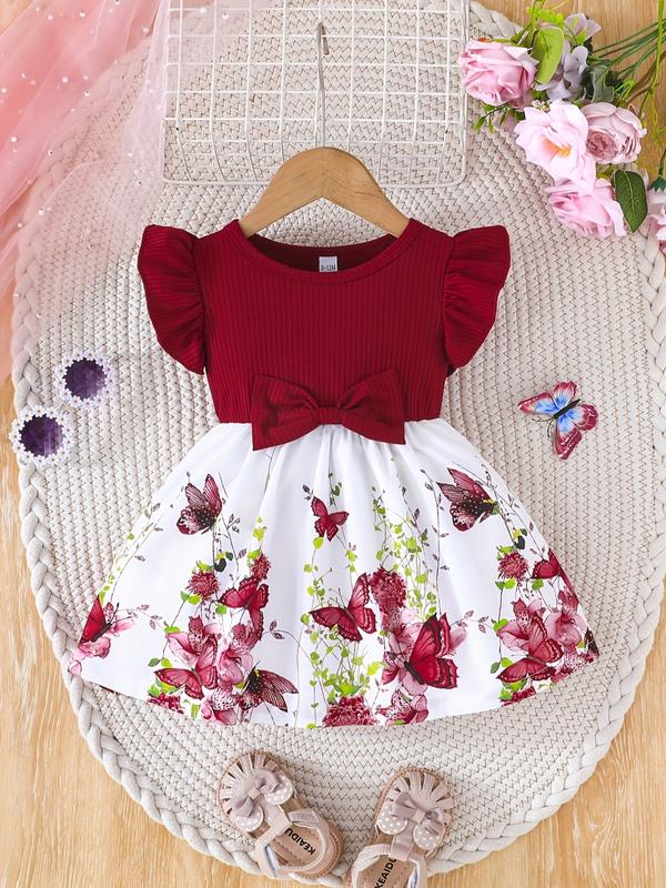 Cute Butterfly Print Baby Girl Dress, Sweet Fashion Sleeveless Party Gown, Ideal for Outdoor Walking and Parties, Baby Clothes Girl