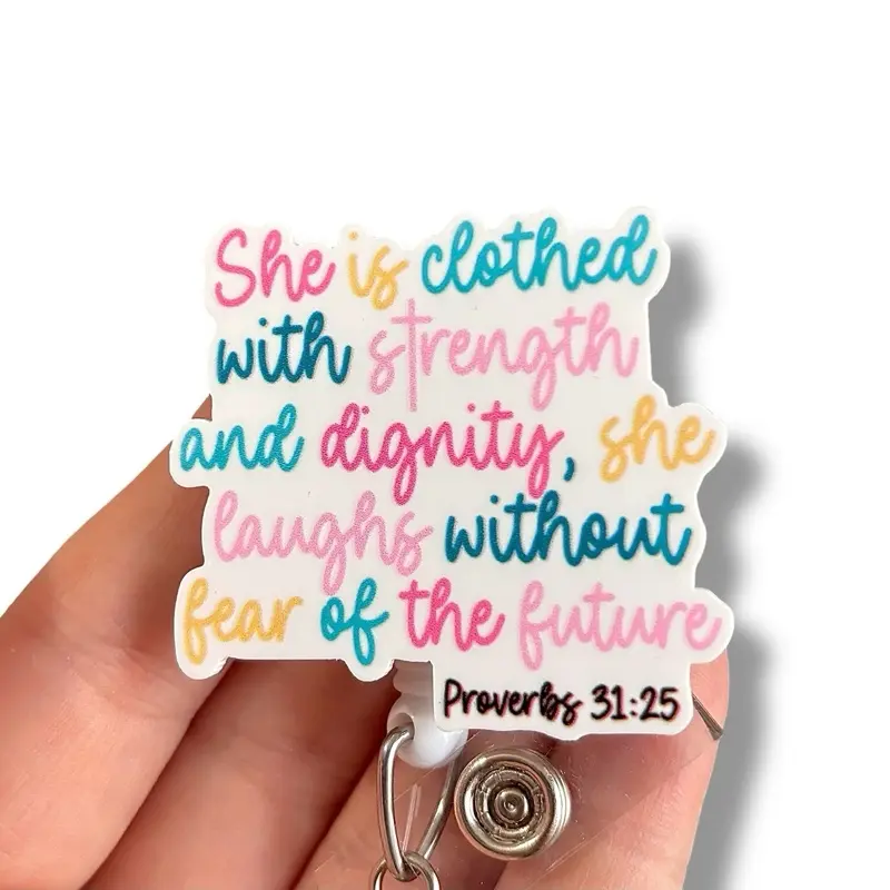 Glitter My Badge She is clothed with strength dignity and badge reel for nurse and hospital workers. Badge clip Badge pull - Retractable swivel clip with a 360 rotation. Great gift for coworker.