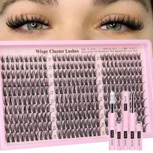 Lash Clusters Kit Lashes Natural DIY Lash Extension Kit 10-16mm Cluster Eyelash Extensions Kit 300pcs C Curl Individual Lashes Cluster Eyelash (No Tweezers) Makeup Cosmetic