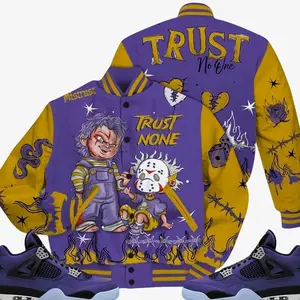 Retro 4 Lakeshow Varsity Jacket, Lakeshow 4s Outfits, Scary Trust No One Unisex T-Shirts To Match Sneakers, Streetwear Style Urban