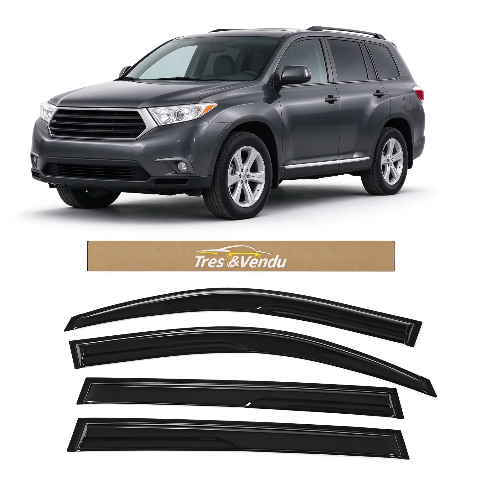 Tresvendu-For Toyota Highlander SUV 2008-2013，4X Out-Channel Window Visors,with Water Channels，Tape-on,Smoke# Rain guard# Rainproof#Sun Shade#UV Protection# Easy-Install # Vent Shades# Car Windshield# Car Weather Shields# Wind Deflector