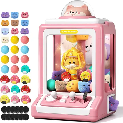 Claw Machine for Kids, Mini Vending Machine with Game Coins & Music, Prize Dispenser Toys for Girls and Boys, Electronic Claw Game Machine for Party Birthdays, Includes 35 Mini Toys