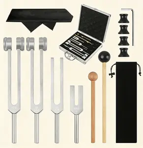 4PCS Angel Tuning Fork Set 128Hz 136.1Hz 528Hz 4096Hz with Hammers & Storage Bag for Sound Healing