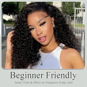 Wear Go Half Wig Curly Human Hair Water Wave 250 Density 22 Inch Glueless Wig for Women 3-in-1 Seamless Flip Headband Beginner Friendly Saves Time & Effort