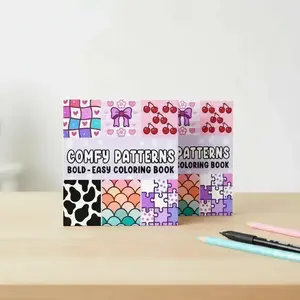Comfy Patterns Coloring Book, 2pcs/set Bold Simple Line Adorable Pattern Scenes Coloring Book, Art Supplies for Adults & Teens