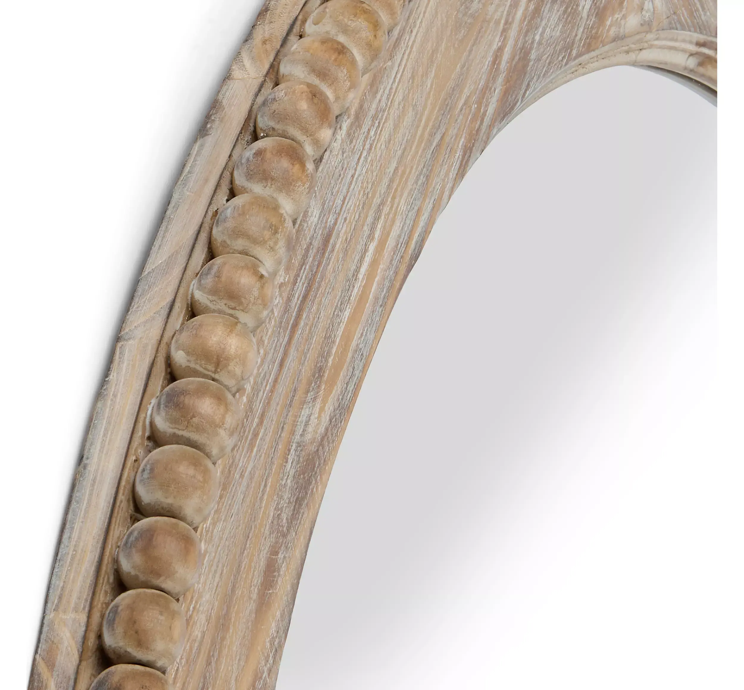 Round Natural Wood Beaded Trim Wall Mirror