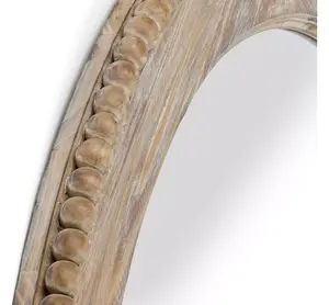 Round Natural Wood Beaded Trim Wall Mirror
