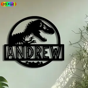 1pc Custom Name T-Rex Metal Wall Art, Jurassic Park Style Statue Mural, Craftsmanship, Metalwork, Dinosaur Themed Design, Perfect for Childrens Day, Birthday Decor, Kids Room Playroom Bedroom Decor, Ideal Gift for Dinosaur Enthusiasts