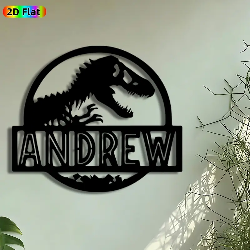 1pc Custom Name T-Rex Metal Wall Art, Decorative Artwork, Jurassic Park Style Statue Mural, Craftsmanship, Metalwork, Dinosaur Themed Design, Perfect for Childrens Day, Birthday Decor, Kids Room Playroom Bedroom Decor, Ideal Gift for Dinosaur Enthusiasts