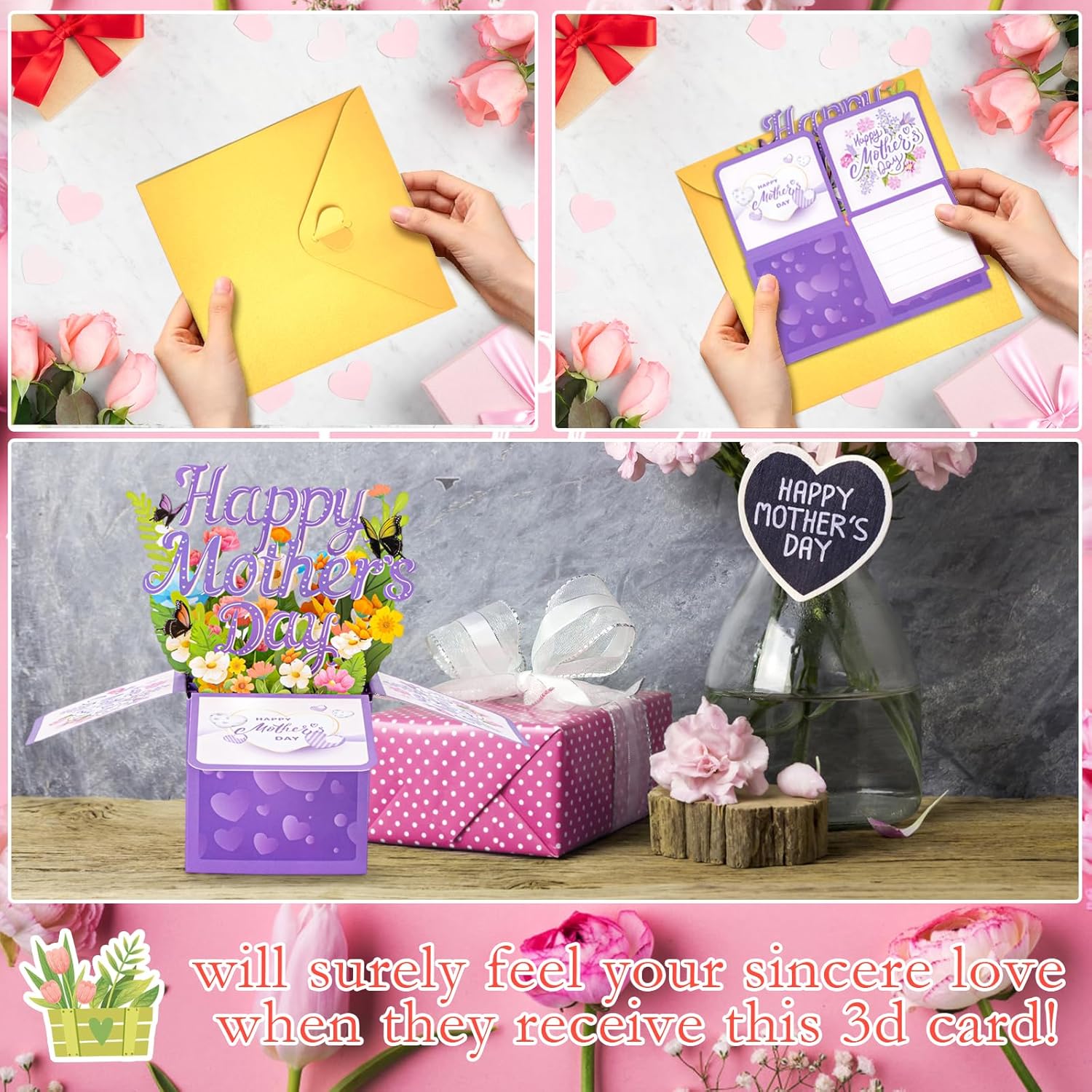 3D Pop Up Mothers Day Card Happy Mothers Day Pop Up Flower Bouquet Card with Envelope Mother's Day 3d Greeting Card Mother's Day Pop Up Card Gifts for Her Wife Mom Grandma Aunt Daughter