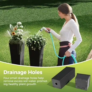 OUTGOODS Modern All-Weather Black Rattan Planter Set of 2 – 24" & 32" Tall Outdoor Plant Pots, Removable Liners, Drainage Holes, Garden Flower Pots for Patio, Porch, Backyard