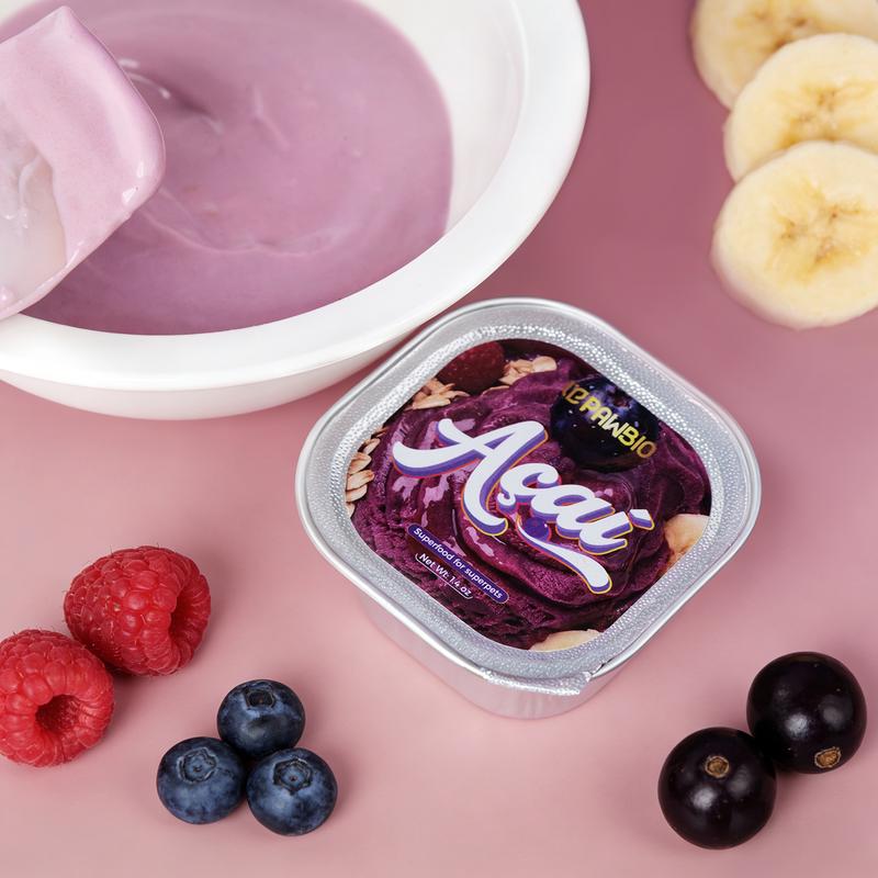 Pawbio Acai Superfood Mousse for Pets Digestive Support Goat Cheese Flavor 12 Cups for Dogs & Cats Irresistibly Tasty with Real Goat Cheese & Açaí Berry