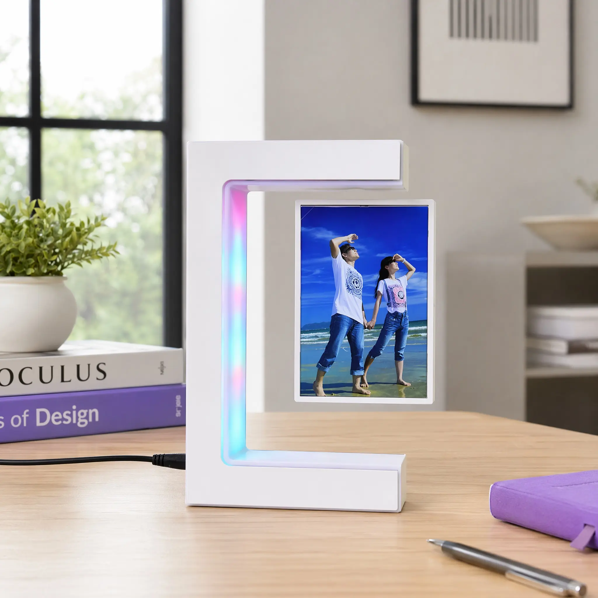 Magnetic Levitation LED Light Photo Frame - 3-Sided Floating Home Decor Box, Bedroom Accessory, Ideal Gift for Valentine's Day, Christmas