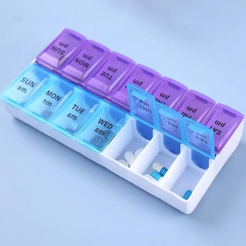 14-grid Pill Storage Box, 1 Count Portable Pill Organizer, Weekly Pill Storage Box, Pill Organizer for Home & Travel, Healthcare, Medicine Organizer, Vitamin Organizer Box