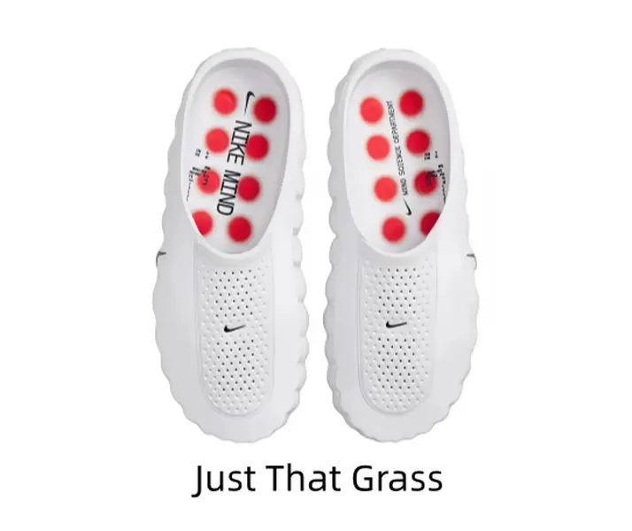 Solid White Wave Edge Slip-On Slides Tiny Dark Side Logo Hollow Perforated Upper Red Round Massage Dot Insole Quick Dry EVA Casual Sandals