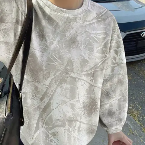 Unisex Casual Branch Print Long Sleeve Loose Fit Pullover Sweatshirt, Casual Fashion Sweatshirts, Fall & Winter Street Style, Graduation & Back-To-School Wear