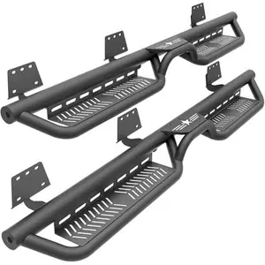 Running Boards Side Steps Compatible with 2019-2026 Dodge Ram 1500 Crew Cab New Body Design, Bolt-on Nerf Bar Step Rail Bars, Heavy-Duty Steel Two Stairs Design (Black, Star Logo)