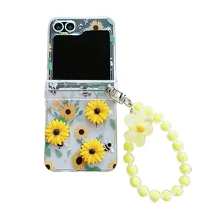Peach Blossom Sunflower case suitable for Samsung Z flip  foldable case Galaxy Z flip4/5/6/7generation new phone case