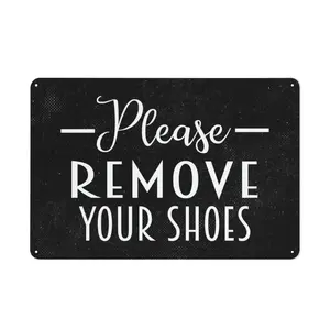 Please Remove Your Shoes Metal Sign Shoes Off Courtesy Notice For Homes Offices Yoga Studios Entryway Mudroom 8x12in Metal Sign Wall Art decor private vintage iron outdoorfun