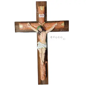 Cristo Bara 24" Inches Tall Regular Brand New Wood and Polyresin Jesus Religious wall Decor Cruz Crucifix Cristo Crucifijo Decoration Ornaments Religious art image, home decor, wall decor, church events, gifts