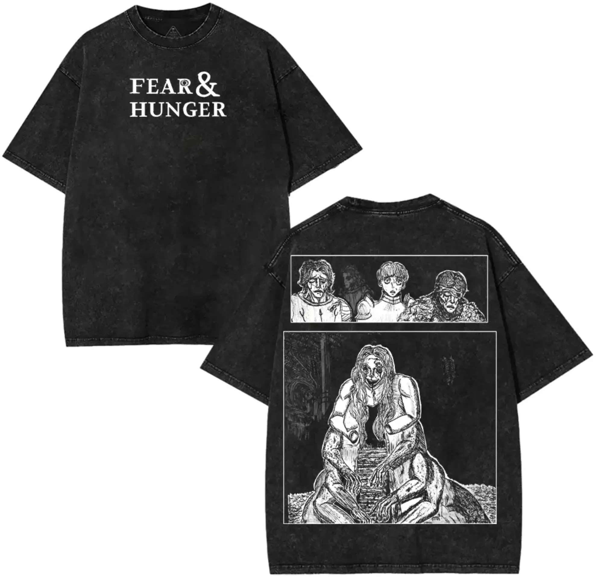 Fear And Hunger Termina Kaiser The Yellow King, Hip Hop Washed Oversized T-Shirt Men Tops Streetwear Summer Graphic Tees Cotton Fabric Menswear Soft