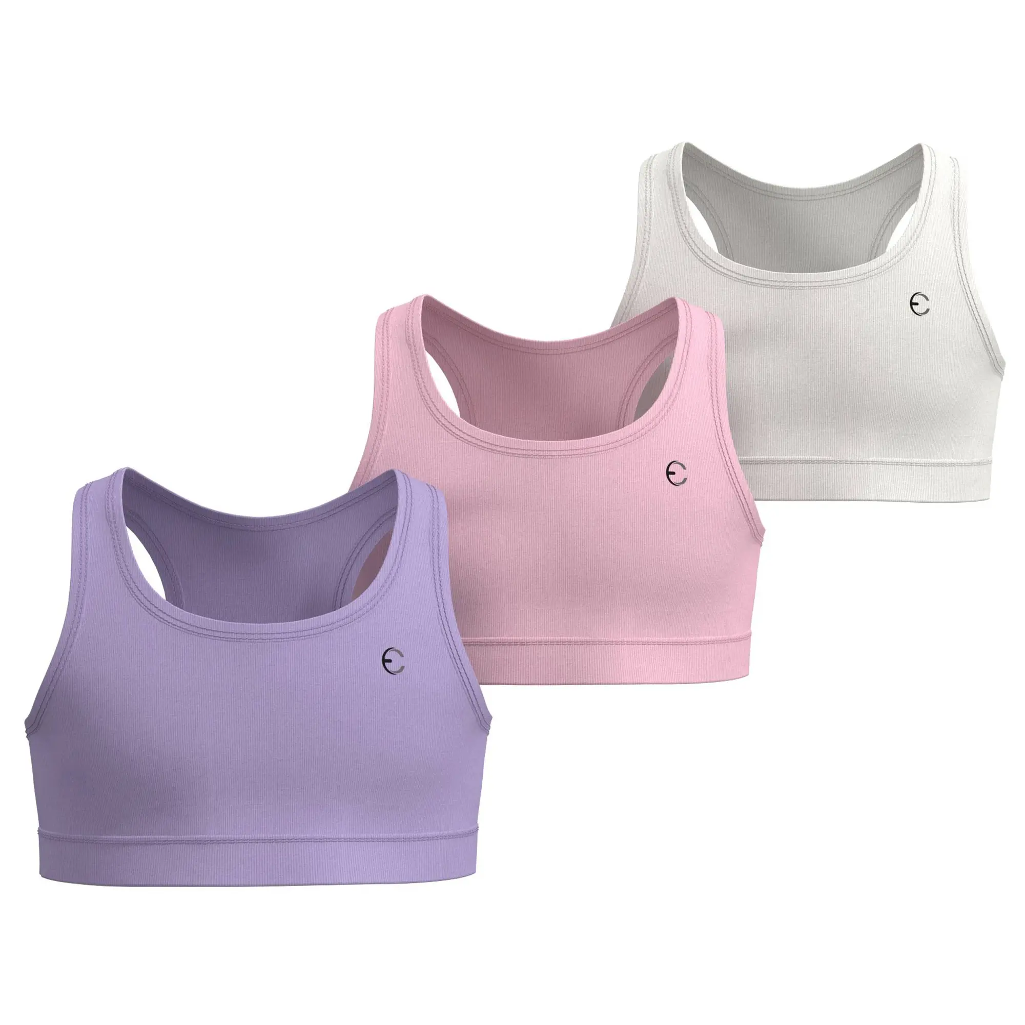 Essenclo Girls Padded Sports Bras 3-Pack, Racerback Training Bras for Dance, Cheer, Gym, School & Everyday Wear