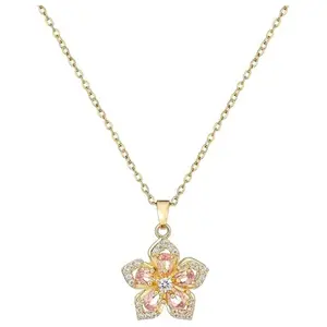 Necklace for Women Gold Flower Fidget Necklace Rotatable Crystal Silver Blossom Pendant Necklaces Adjustable Spinning Fidget Necklaces Redbud Flower Choker Funny Gift Jewelry