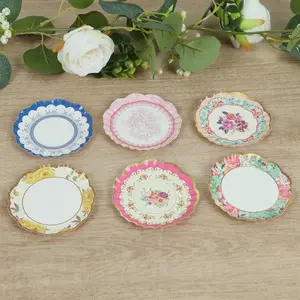 48 Pack Disposable Mini Plates 3.5" Vintage Floral Print, Paper Plates for Desserts, Appetizers, Snacks & Dips