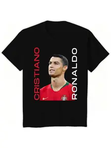 Cronaldo Portugal Team Portrait T-Shirt, Minimalist Letter Design Unisex Fan Short Sleeve, Soft Fabric Casual Fit, All-Season Wear
