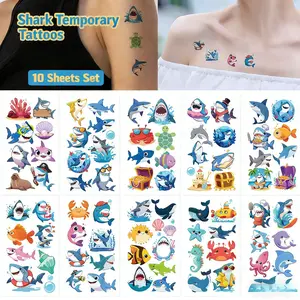 10 Shark Temporary Tattoos - Holiday Gifts, Party Events, Arm and Face Decorations - Colorful Stickers