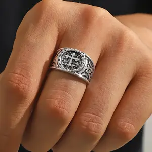 1pc of Vintage Style Cross Design Metal Open Ring for Men, Gothic Punk Industrial Ring