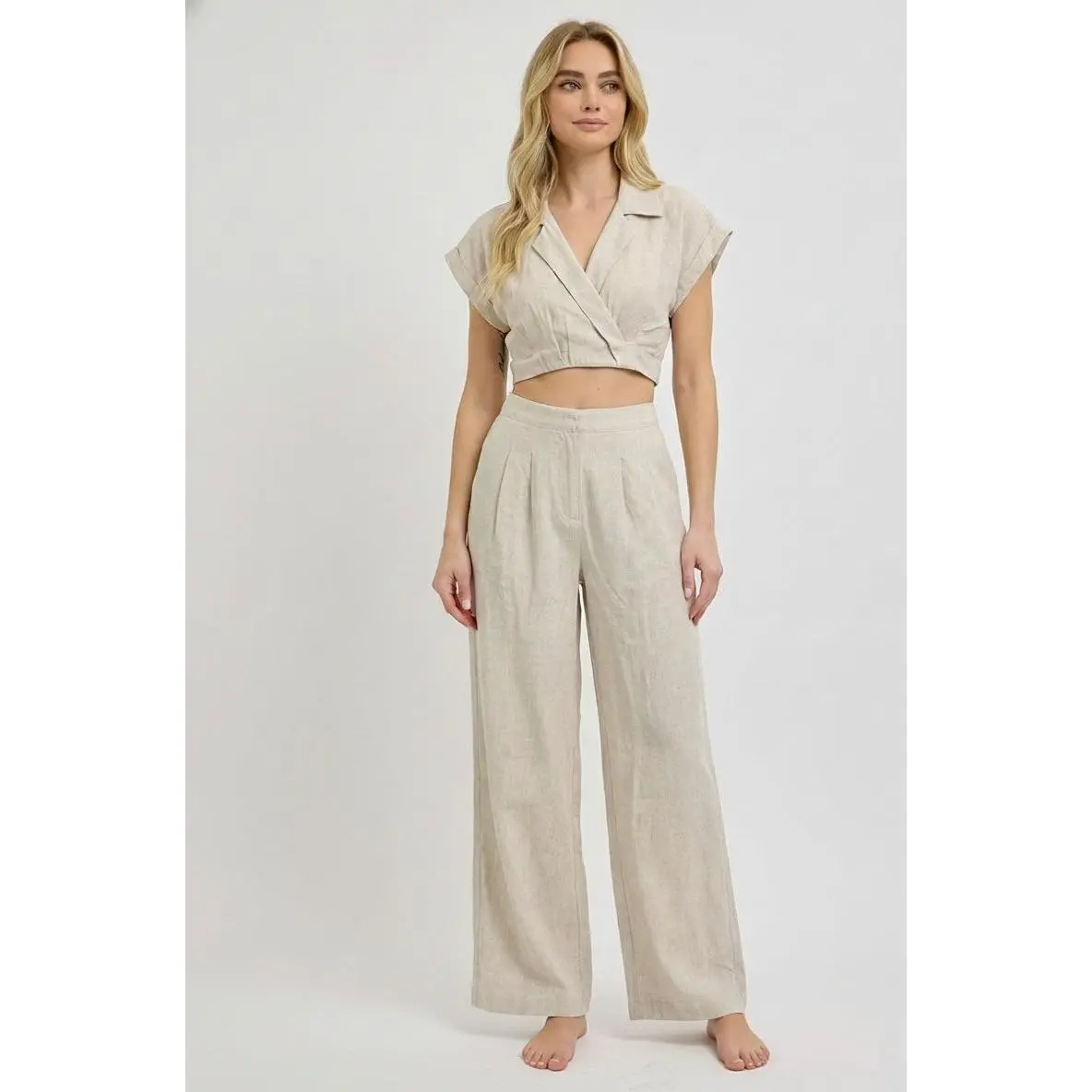 Oatmeal Linen Shirt & Long Pants Set