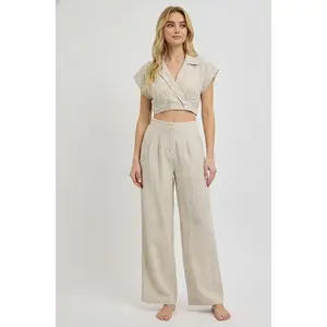 Oatmeal Linen Shirt & Long Pants Set