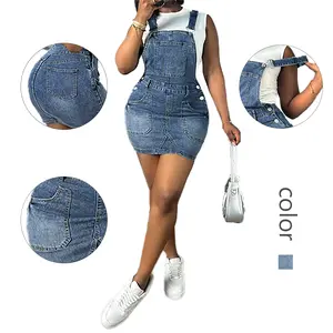 Women's Stylish Medium Wash Denim Overall Dress
